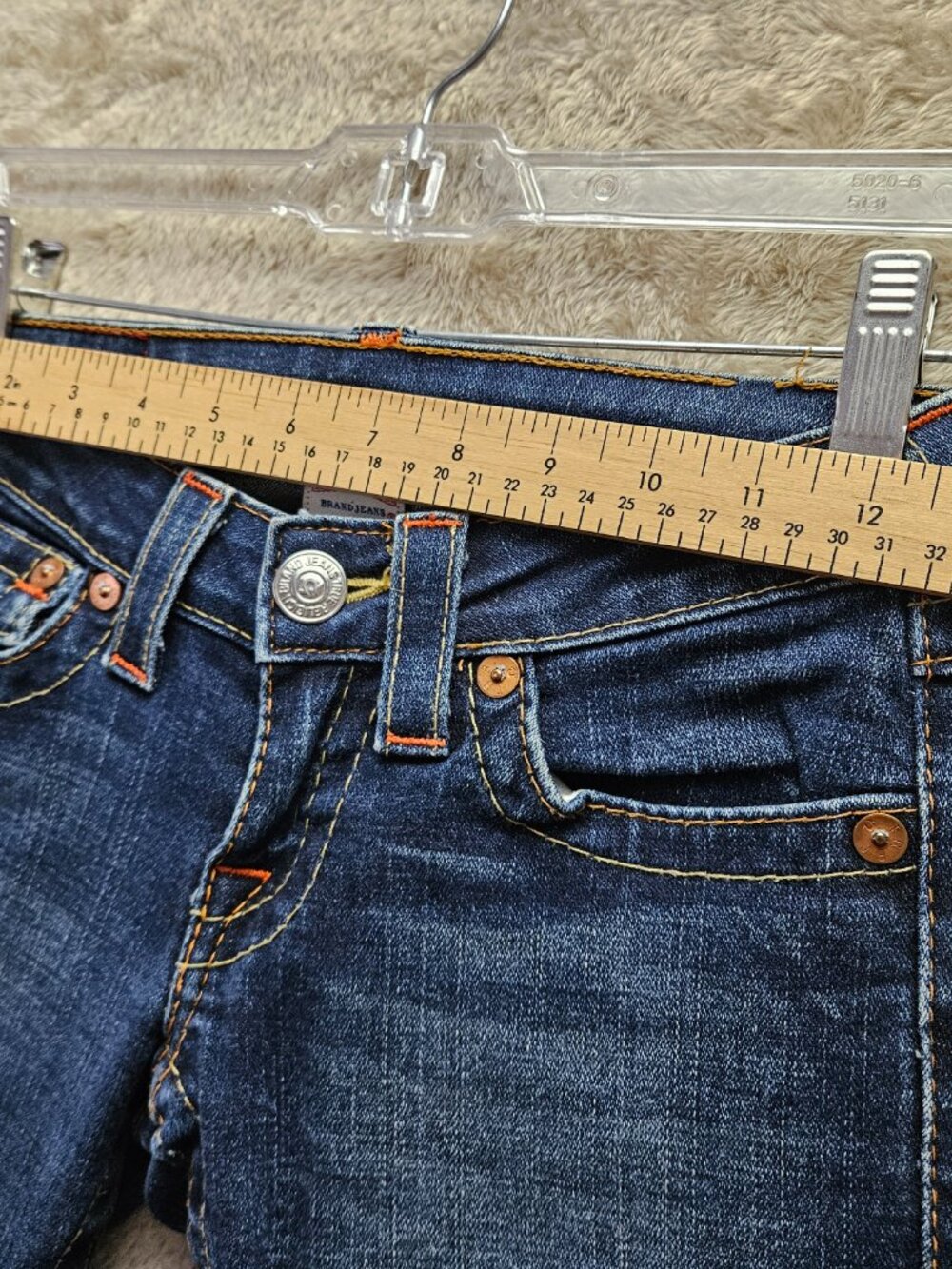 True Religion Billy Jeans Denim Made in USA Thick Stitching Flap Pockets Size 24 - Picture 6 of 11